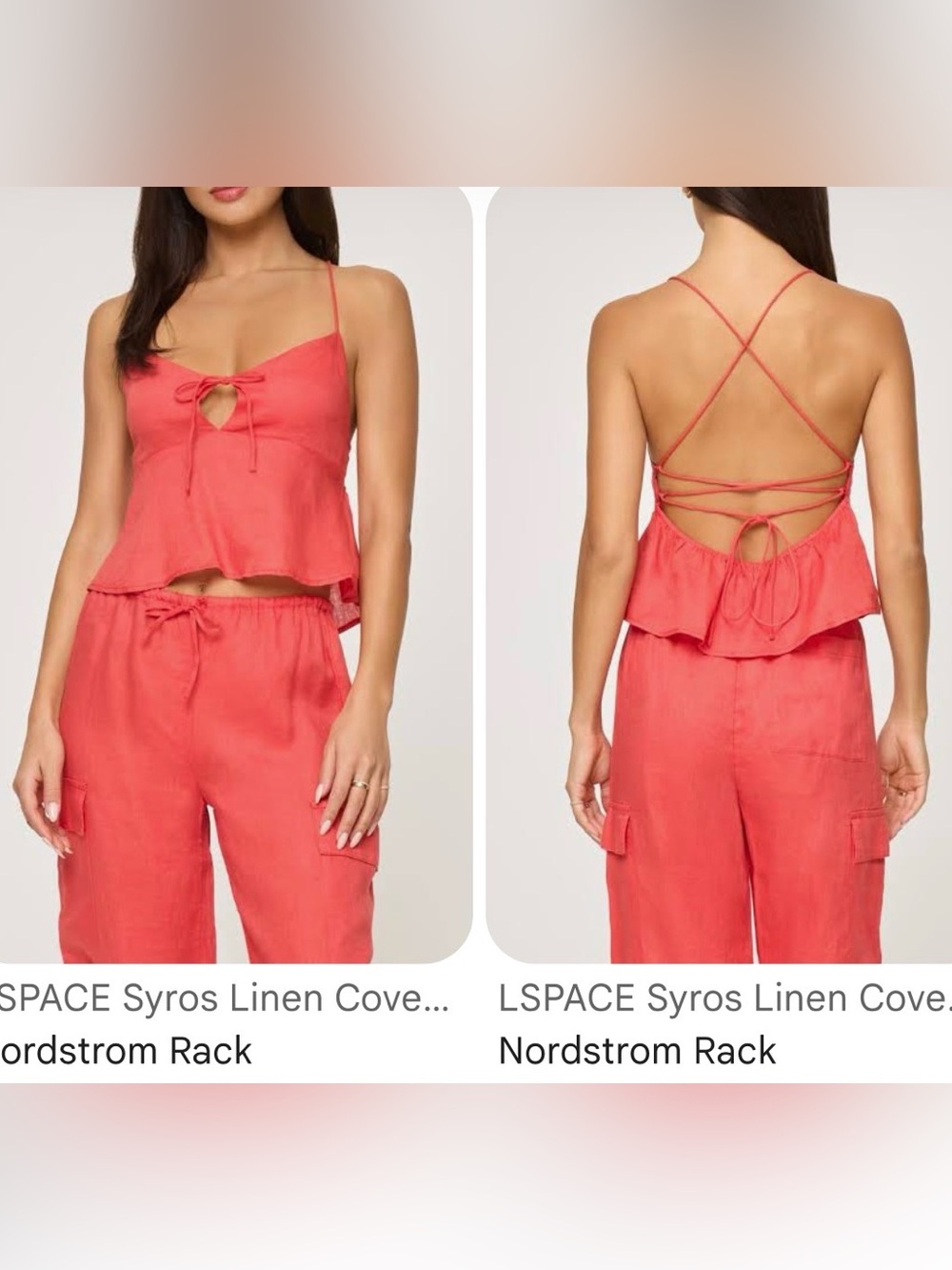 l*space Coral Linen Set with Tie-Back